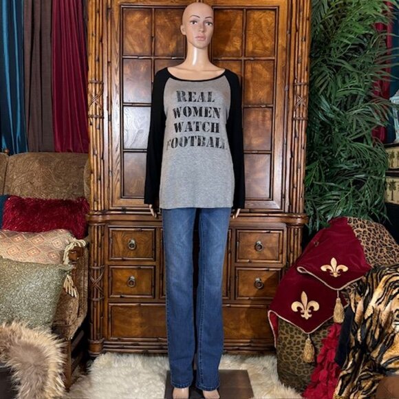 Triumph REAL WOMEN WATCH FOOTBALL Heather Gray & Black Long Sleeve Tee - Picture 7 of 14